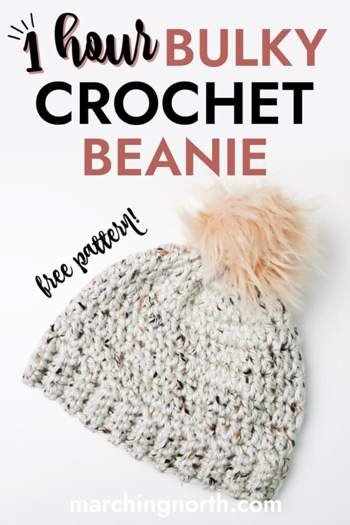 A Crochet Beanie With Text Overlay That Reads 1 Hour Bulky Crochet 
