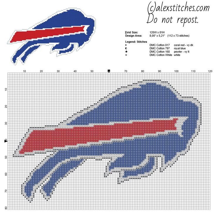 Buffalo Bills National Football League NFL Team Free Cross Stitch 