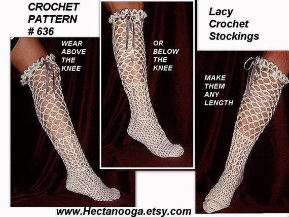 CROCHET PATTERN Lacy Long Stockings Knee Highs Thigh High Slouchie 
