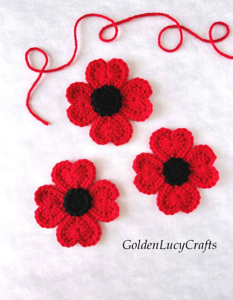 Crochet Poppy Flower Free Pattern GoldenLucyCrafts