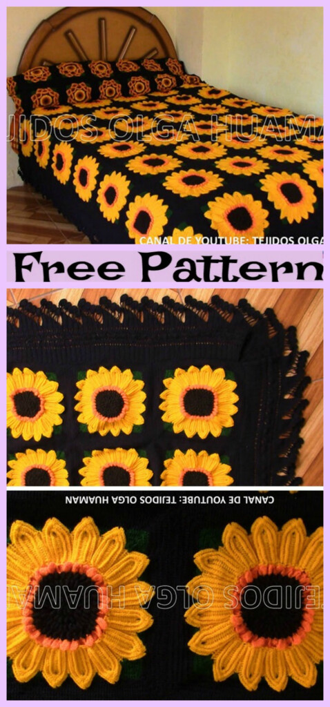 Crochet Sunflower Blanket Free Pattern DIY 4 EVER