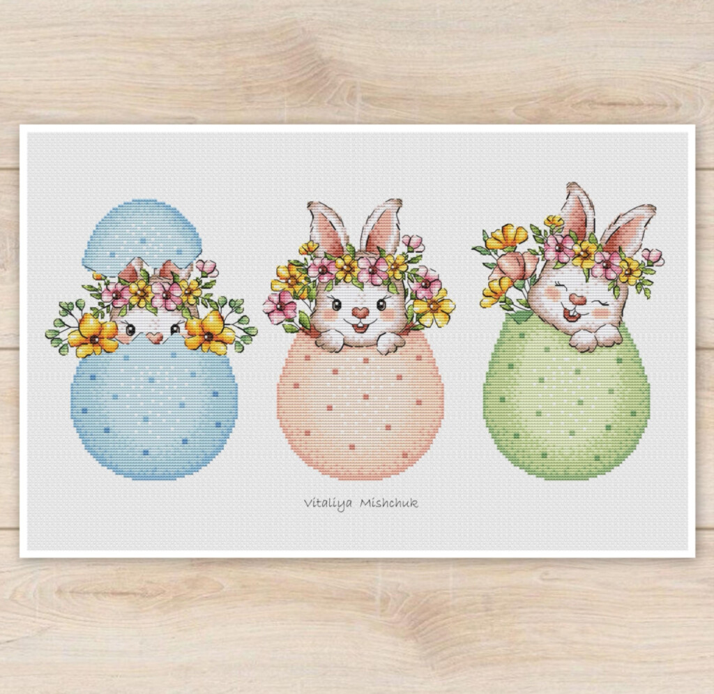 Easter Bunny Cross Stitch Patterns Egg Rabbit Bunnies Set 3 For Kids 