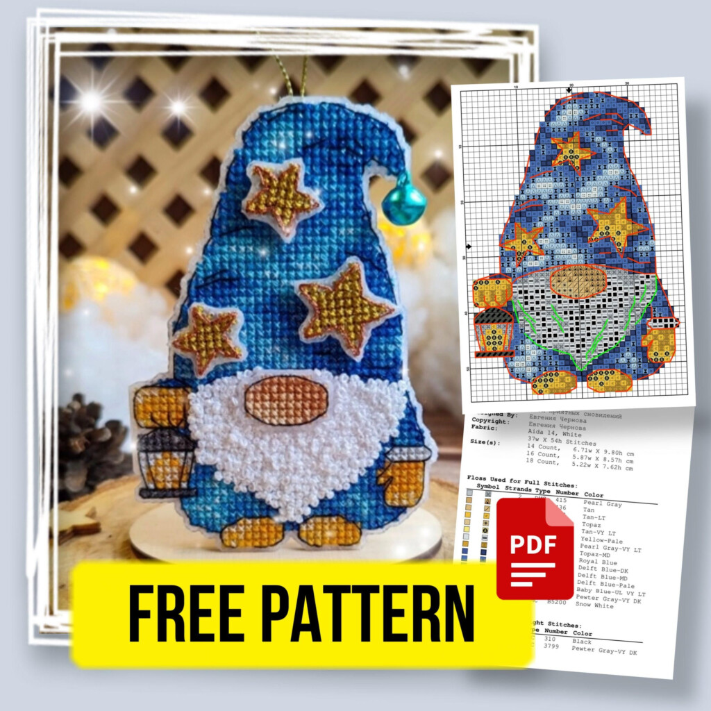 Free Printable Cross Stitch Pattern With A Cute Magic Gnome Designed By 
