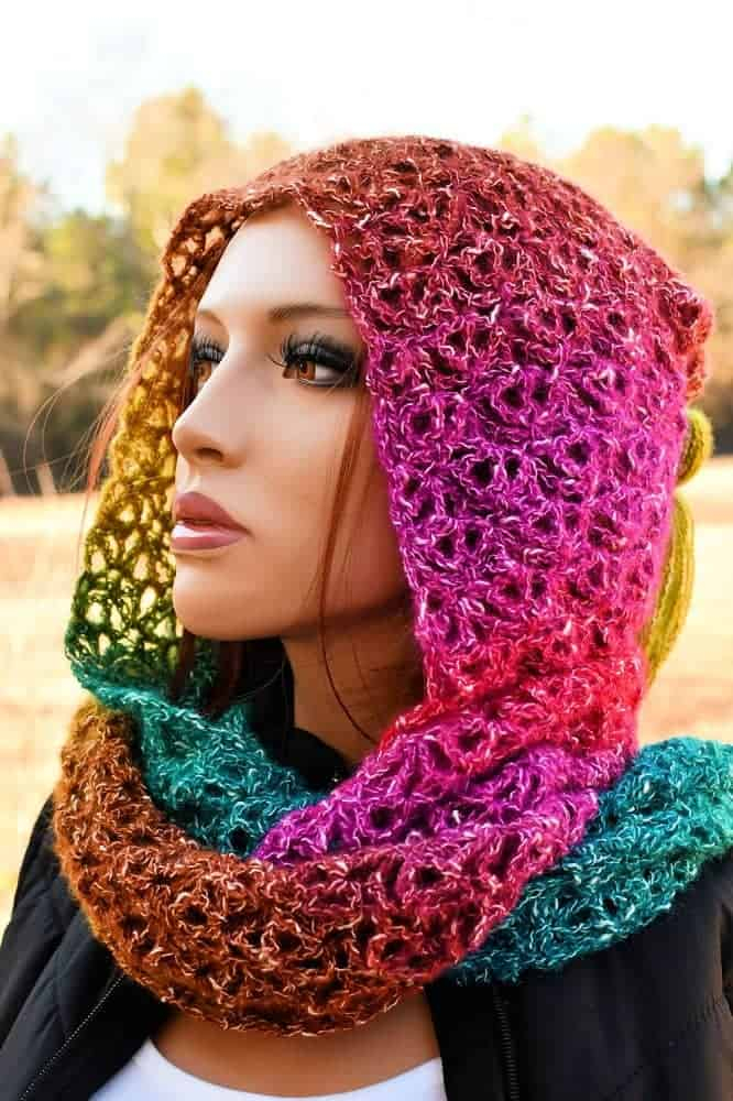 Lace Jewels Hooded Scarf Free Crochet Pattern CrochetKim 