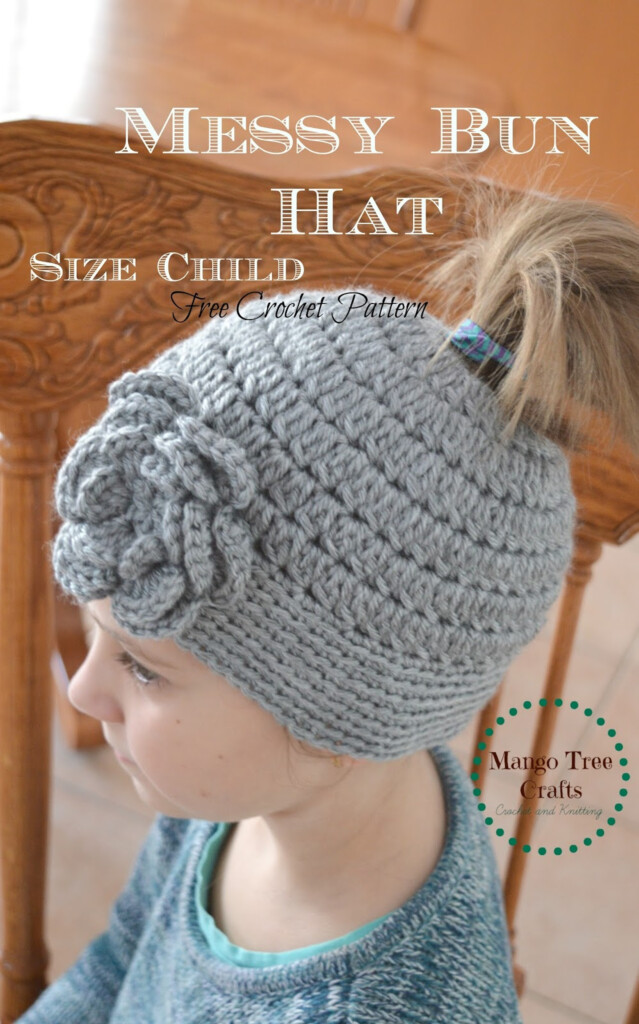 Messy Bun Hat Free Crochet Pattern Size Child
