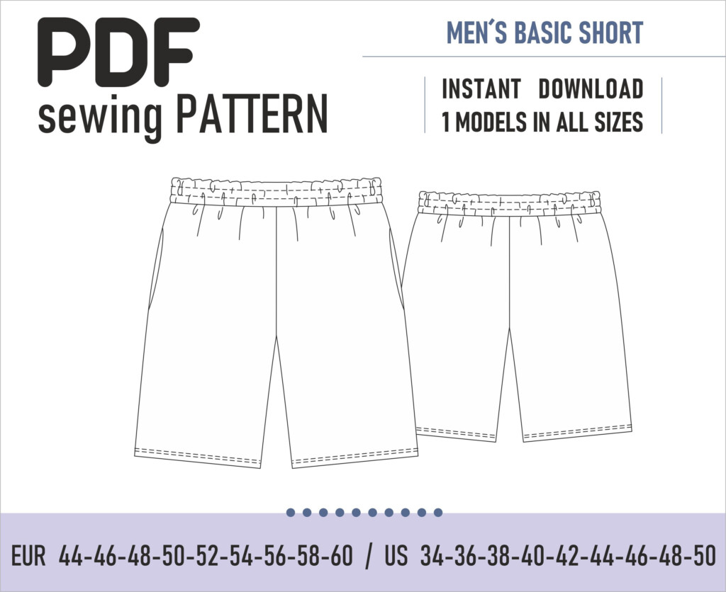 PDF Sewing Pattern Mens Short Pants Shorts Basic Short Etsy