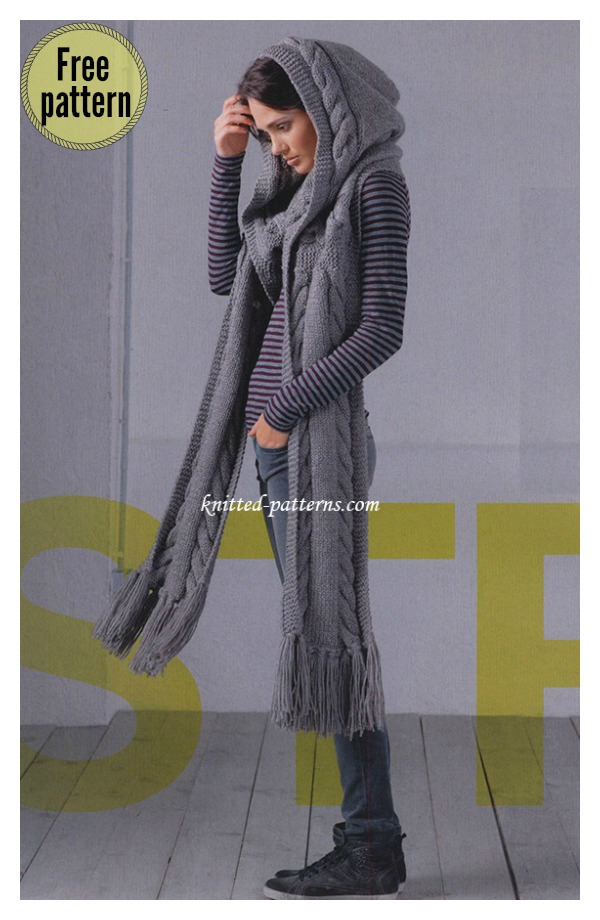 Stylish Hooded Scarf Free Knitting Pattern Cool Creativities
